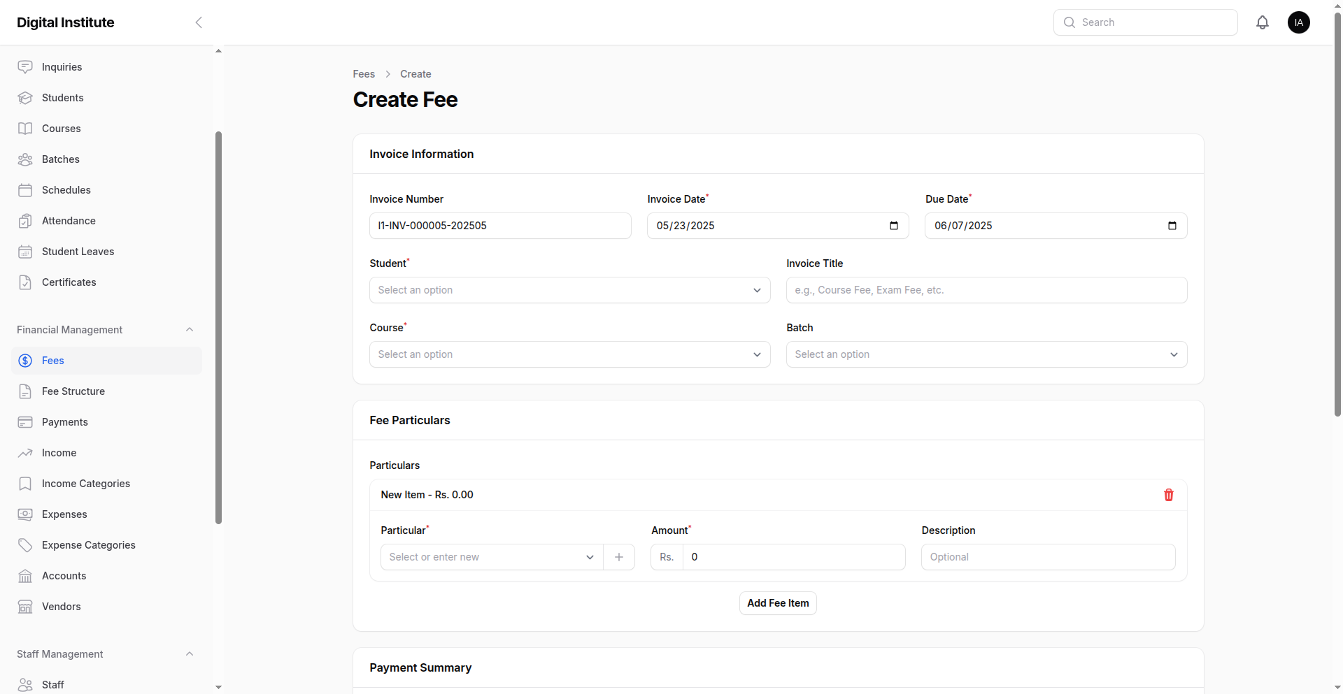 Fee Management Portal