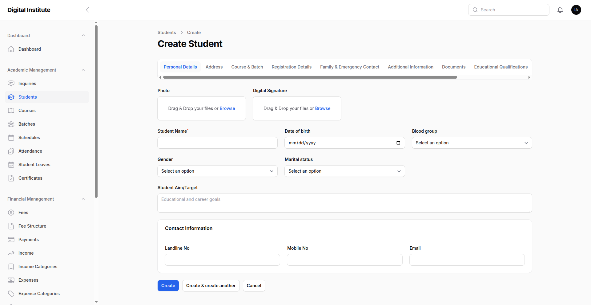 Student Management Dashboard